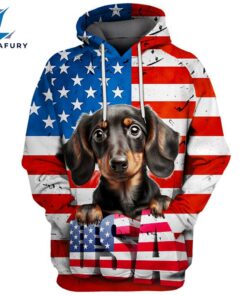Dachshund Dog 1 3D Face Graphic Premium America Flag Hoodie