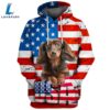 Dachshund Dog 10 3D Face Graphic Premium America Flag Hoodie