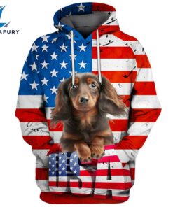 Dachshund Dog 10 3D Face Graphic Premium America Flag Hoodie