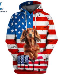 Dachshund Dog 11 3D Face Graphic Premium America Flag Hoodie
