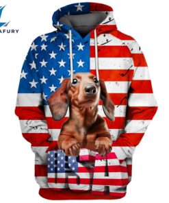 Dachshund Dog 12 3D Face Graphic Premium America Flag Hoodie