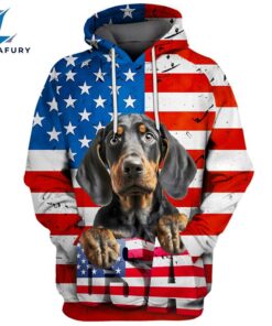 Dachshund Dog 15 3D Face Graphic Premium America Flag Hoodie