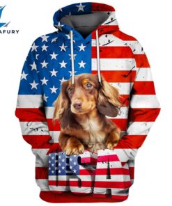 Dachshund Dog 4 3D Face Graphic Premium America Flag Hoodie