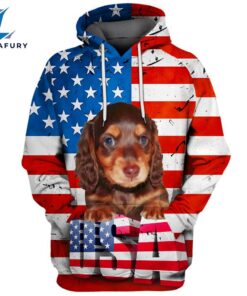 Dachshund Dog 5 3D Face Graphic Premium America Flag Hoodie
