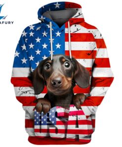 Dachshund Dog 7 3D Face Graphic Premium America Flag Hoodie