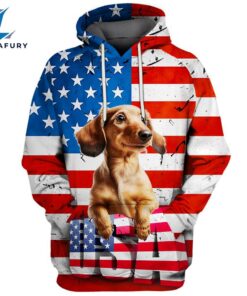 Dachshund Dog 9 3D Face Graphic Premium America Flag Hoodie
