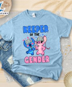 DIsney Stitch and Angel Keeper Of The Gender Shirt Gender Reveal Party Pregnancy Announcement Tee