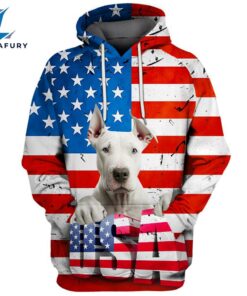 Dogo Argentino Dog 3D Face Graphic Premium America Flag Hoodie