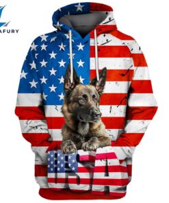 Dutch Shepherd Dog 3D Face Graphic Premium America Flag Hoodie