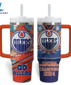 Edmonton Oilers NHL Custom Stanley Quencher 40oz Stainless Steel Tumbler With Handle