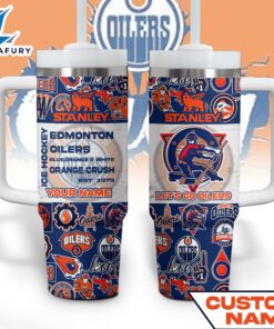 Edmonton Oilers NHL Custom Stanley Quencher 40oz Stainless Steel Tumbler With Handle