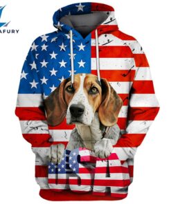 English Foxhound Dog 3D Face Graphic Premium America Flag Hoodie