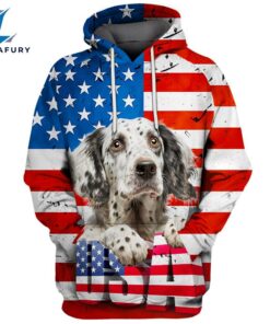 English Setter Dog 3D Face Graphic Premium America Flag Hoodie