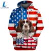 English Springer Spaniel Dog 3D Face Graphic Premium America Flag Hoodie