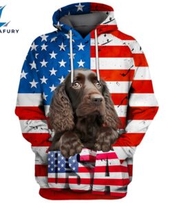 Field Spaniel Dog 3D Face Graphic Premium America Flag Hoodie