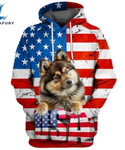 Finnish Lapphund Dog 3D Face Graphic Premium America Flag Hoodie