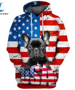 French Bulldog 1 3D Face Graphic Premium America Flag Hoodie
