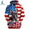 French Bulldog 3 3D Face Graphic Premium America Flag Hoodie