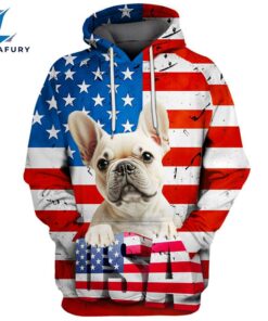 French Bulldog 5 3D Face Graphic Premium America Flag Hoodie