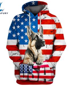 German Shepherd Dog 1 3D Face Graphic Premium America Flag Hoodie
