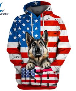 German Shepherd Dog 3 3D Face Graphic Premium America Flag Hoodie