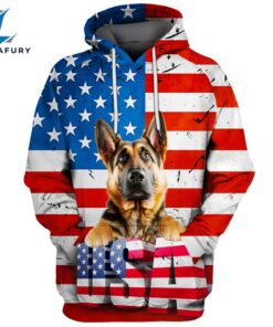 German Shepherd Dog 4 3D Face Graphic Premium America Flag Hoodie