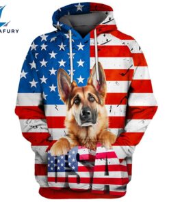German Shepherd Dog 6 3D Face Graphic Premium America Flag Hoodie