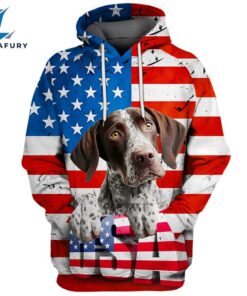 German Shorthaired Pointer Dog 3D Face Graphic Premium America Flag Hoodie