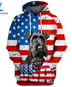 Giant Schnauzer Dog 3D Face Graphic Premium America Flag Hoodie