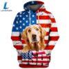 Golden Retriever Dog 1 3D Face Graphic Premium America Flag Hoodie