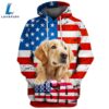 Golden Retriever Dog 2 3D Face Graphic Premium America Flag Hoodie