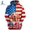 Golden Retriever Dog 3 3D Face Graphic Premium America Flag Hoodie
