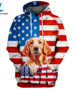 Golden Retriever Dog 3 3D Face Graphic Premium America Flag Hoodie