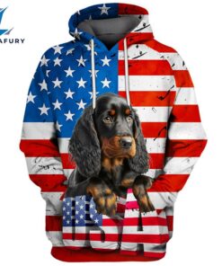 Gordon Setter Dog 3D Face Graphic Premium America Flag Hoodie