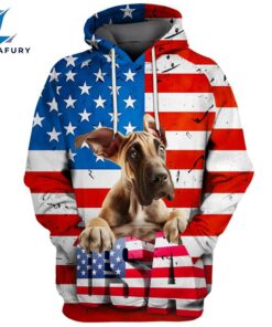 Great Dane Dog 1 3D Face Graphic Premium America Flag Hoodie