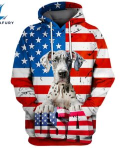 Great Dane Dog 2 3D Face Graphic Premium America Flag Hoodie