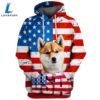 Hokkaido Dog 3D Face Graphic Premium America Flag Hoodie