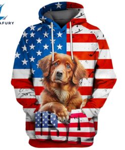 Hovawart Dog 3D Face Graphic Premium America Flag Hoodie