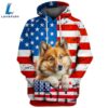 Icelandic Sheepdog 3D Face Graphic Premium America Flag Hoodie