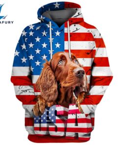 Irish Setter Dog 3D Face Graphic Premium America Flag Hoodie
