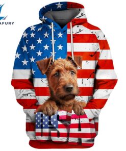 Irish Terrier Dog 3D Face Graphic Premium America Flag Hoodie