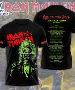 Iron Maiden Run For Your Lives World Tour 2025-2026 From Iron Maiden To Fear Of The Dark Merchandise T-Shirt 3D