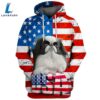 Japanese Chin Dog 3D Face Graphic Premium America Flag Hoodie