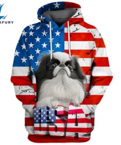 Japanese Chin Dog 3D Face Graphic Premium America Flag Hoodie