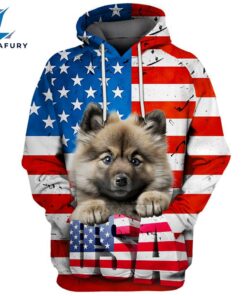 Keeshond Dog 3D Face Graphic Premium America Flag Hoodie