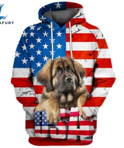 Leonberger Dog 3D Face Graphic Premium America Flag Hoodie