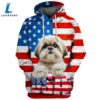 Lhasa Apso Dog 3D Face Graphic Premium America Flag Hoodie