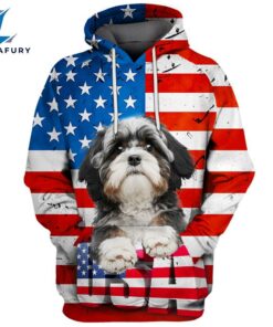 Lowchen Dog 3D Face Graphic Premium America Flag Hoodie