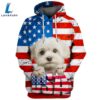 Maltese Dog 3D Face Graphic Premium America Flag Hoodie