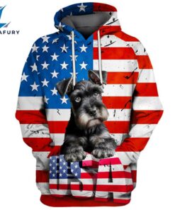 Miniature Schnauzer Dog 2 3D Face Graphic Premium America Flag Hoodie
